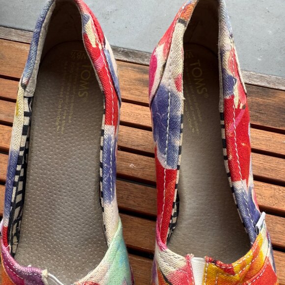 Toms Womens Floral Canvas Espadrille Wedge Peep Toe Shoes Size 8.5 - Picture 4 of 8
